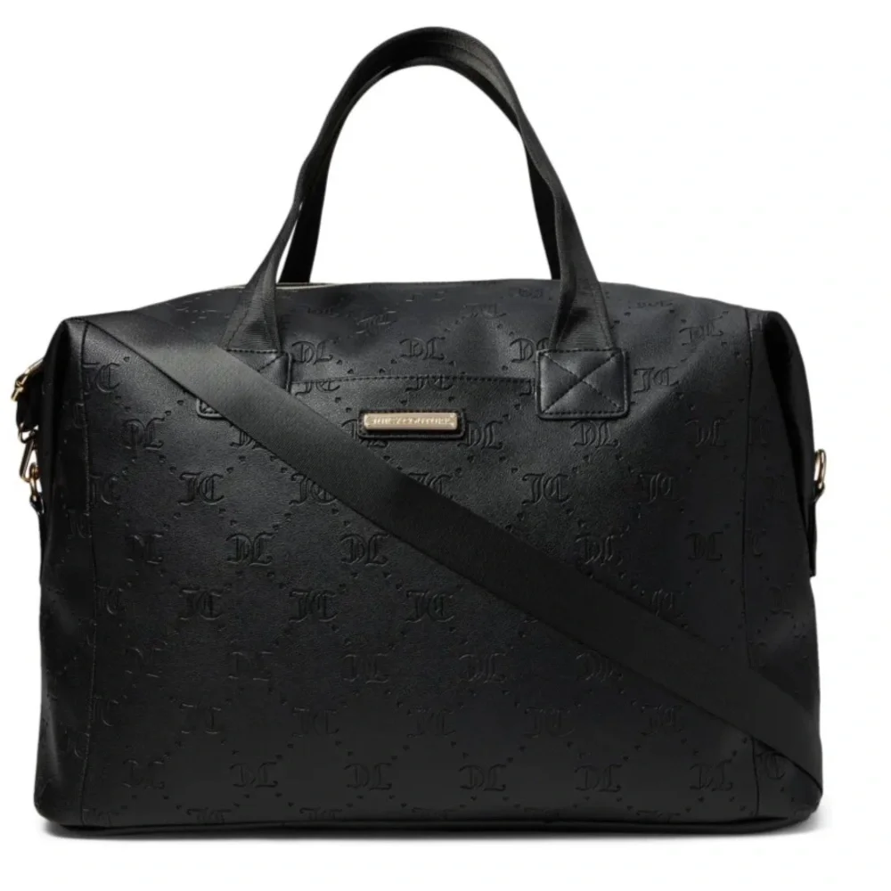 Juicy Couture Black Embossed Bag NEW Bestseller Word Play Overnighter travel bag